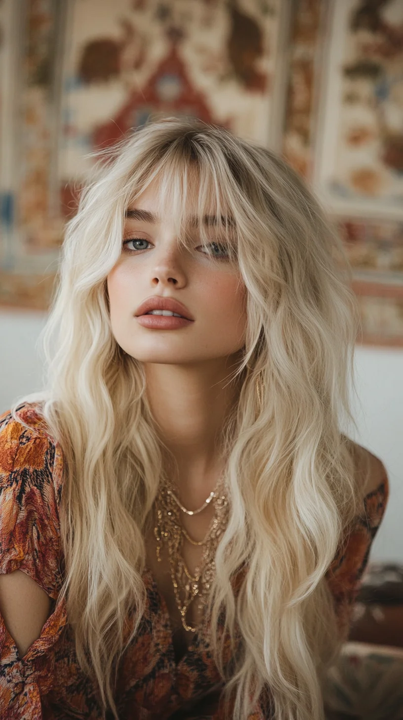 Effortlessly Chic: The Lush, Beachy Waves with Face-Framing Bangs