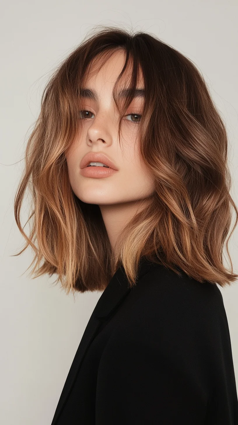 Effortlessly Chic: The Modern Layered Lob with Beautiful Balayage