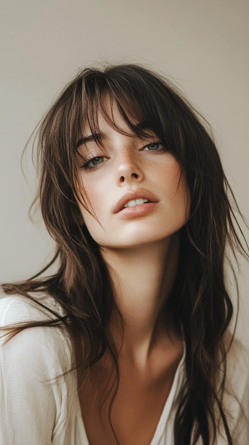 Effortlessly Chic: The Modern Long Layered Cut with Wispy Bangs