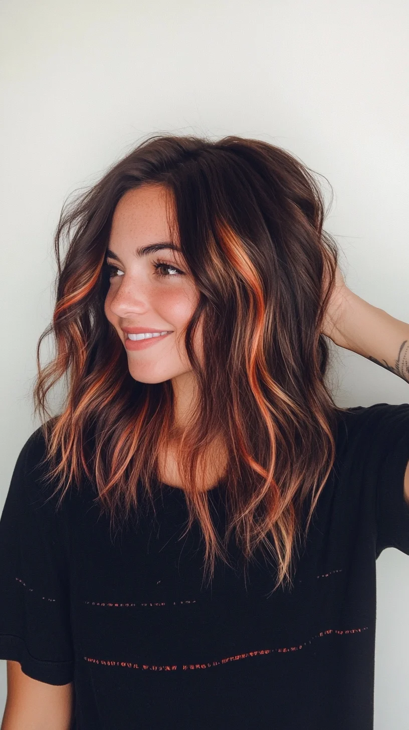 Effortlessly Chic The Modern Wavy Lob with Vibrant Highlights