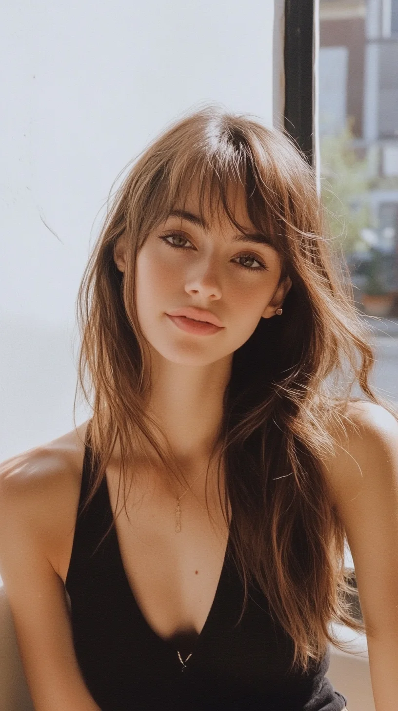 Effortlessly Chic The Playful Long Layered Hairstyle with Bangs