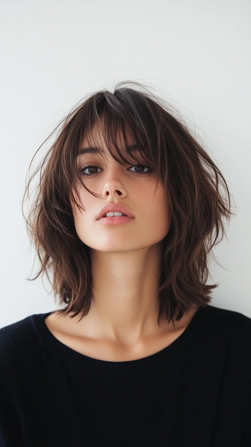 Effortlessly Chic The Textured Lob with Face-Framing Bangs