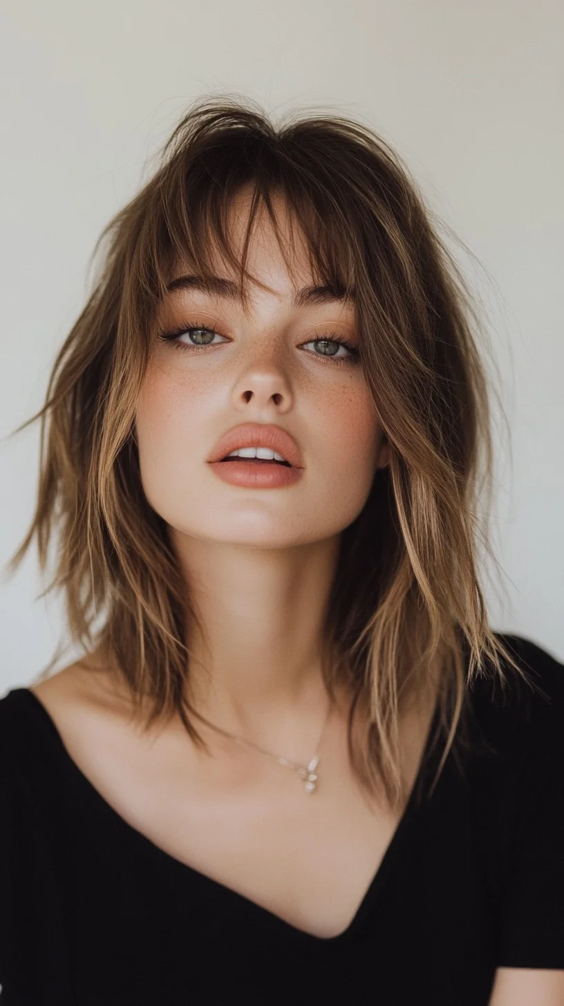 Effortlessly Chic The Textured Lob with Soft Bangs