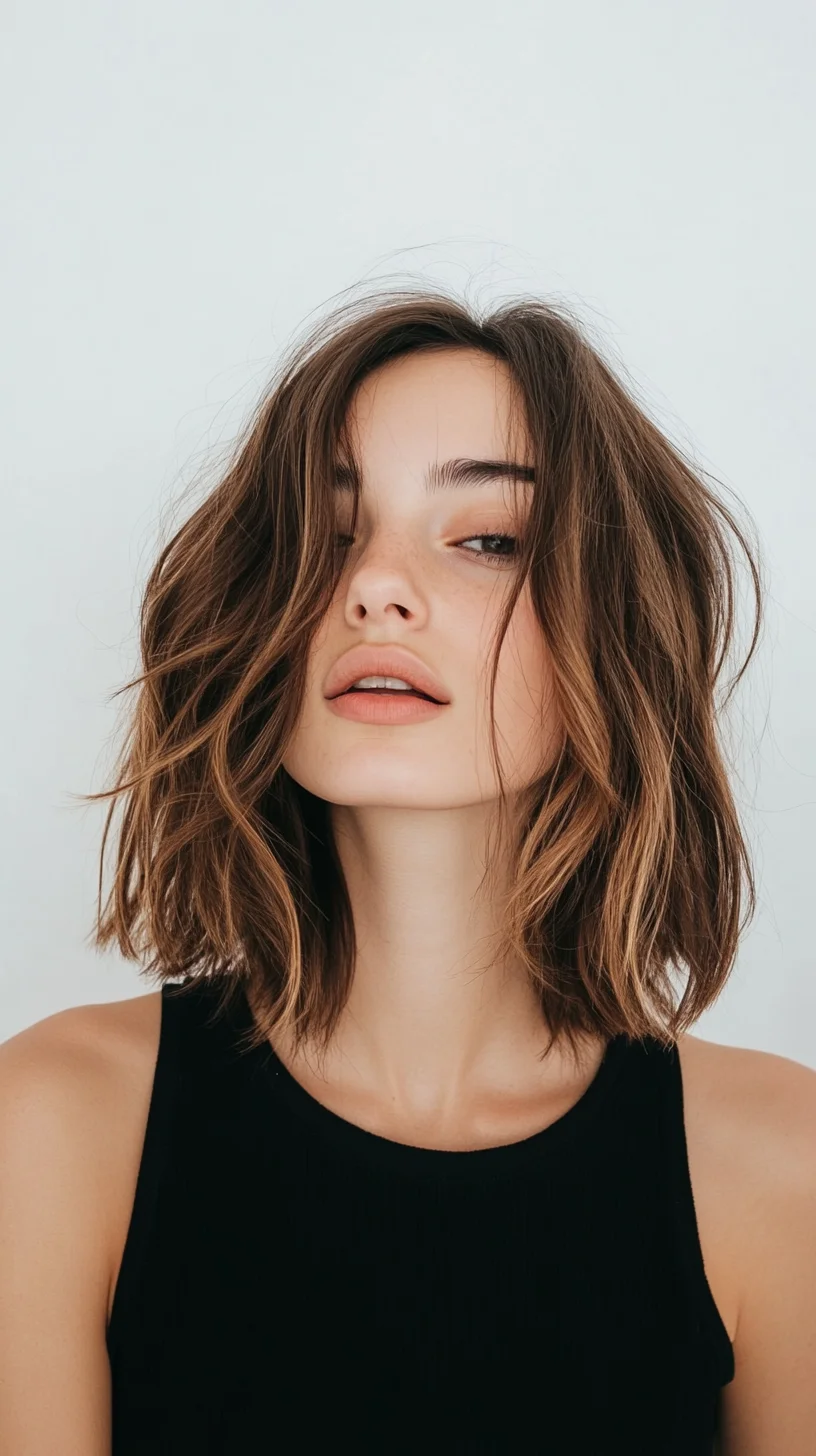 Effortlessly Chic The Textured Lob with Sun-Kissed Highlights