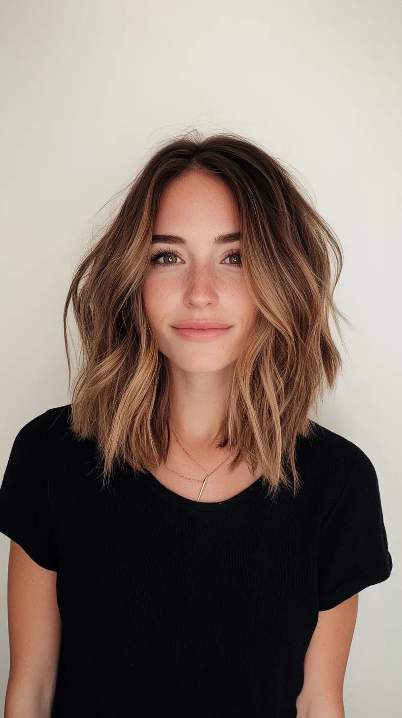 Effortlessly Chic The Textured Lob with Sun-Kissed Highlights