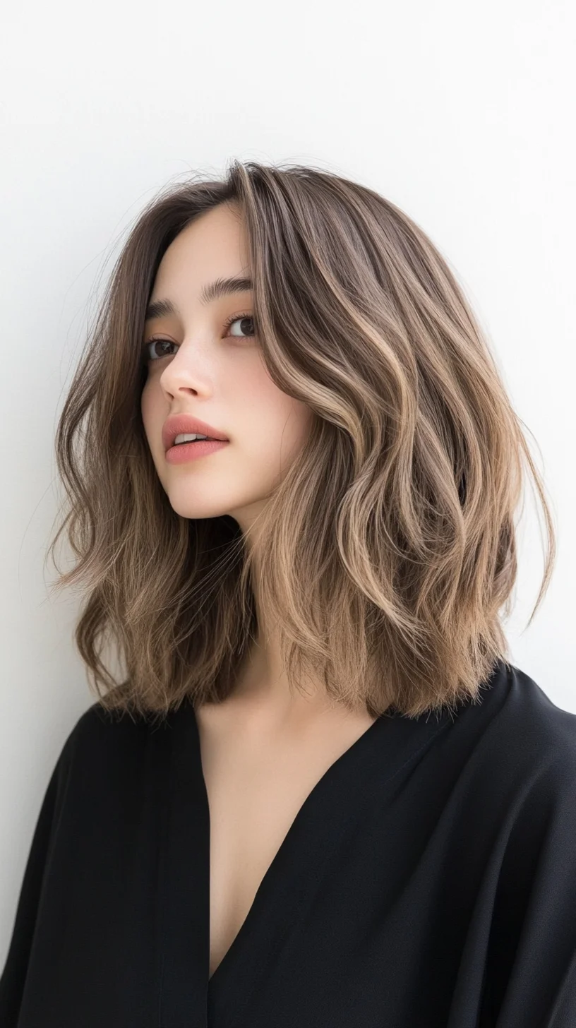 Effortlessly Chic The Textured Lob with Warm Highlights