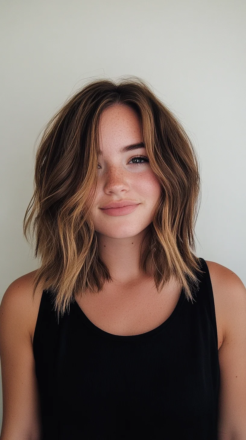 Effortlessly Chic: The Textured Lob with Warm Highlights