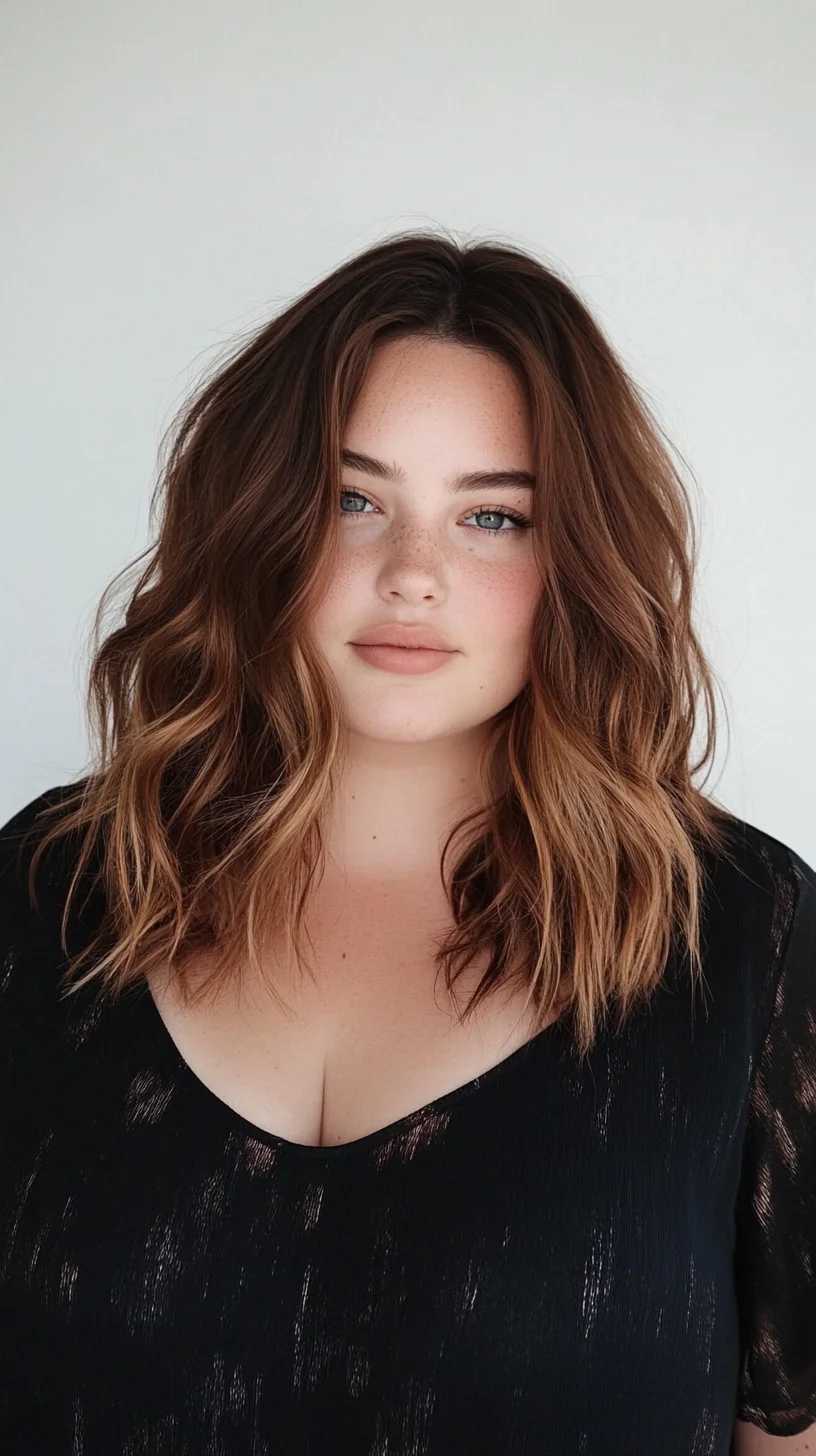 Effortlessly Chic The Textured Lob with Warm Highlights