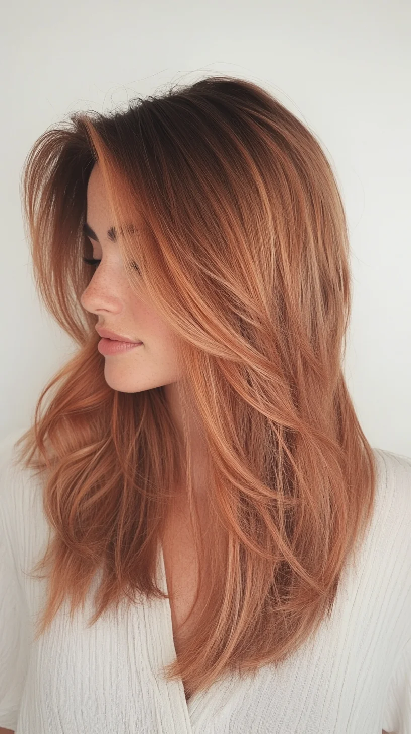 Effortlessly Chic The Textured Long Layered Cut with Warm Highlights