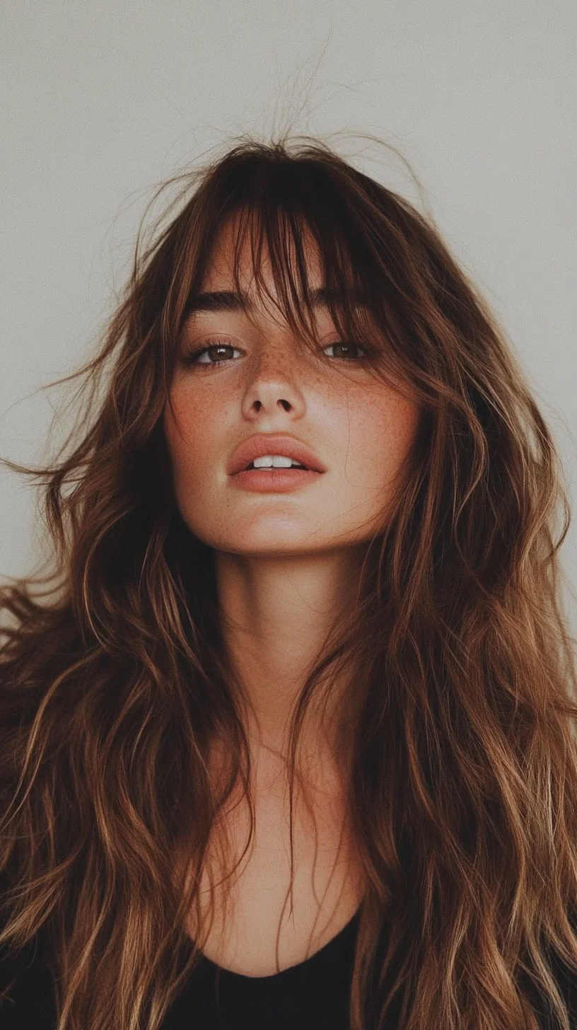 Effortlessly Chic: The Textured Long Waves with Bangs