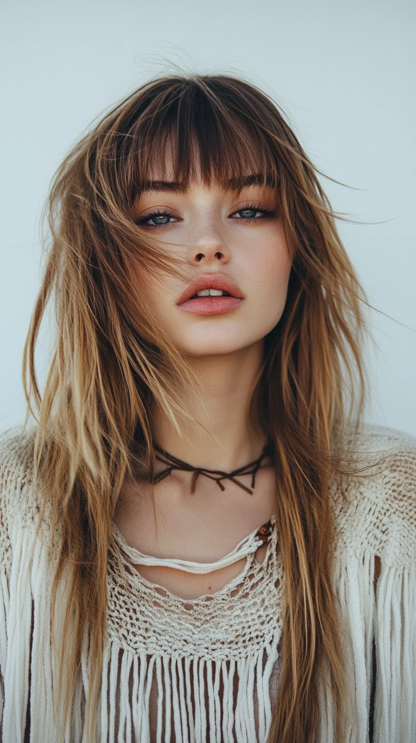 Effortlessly Chic The Textured Shag with Bangs