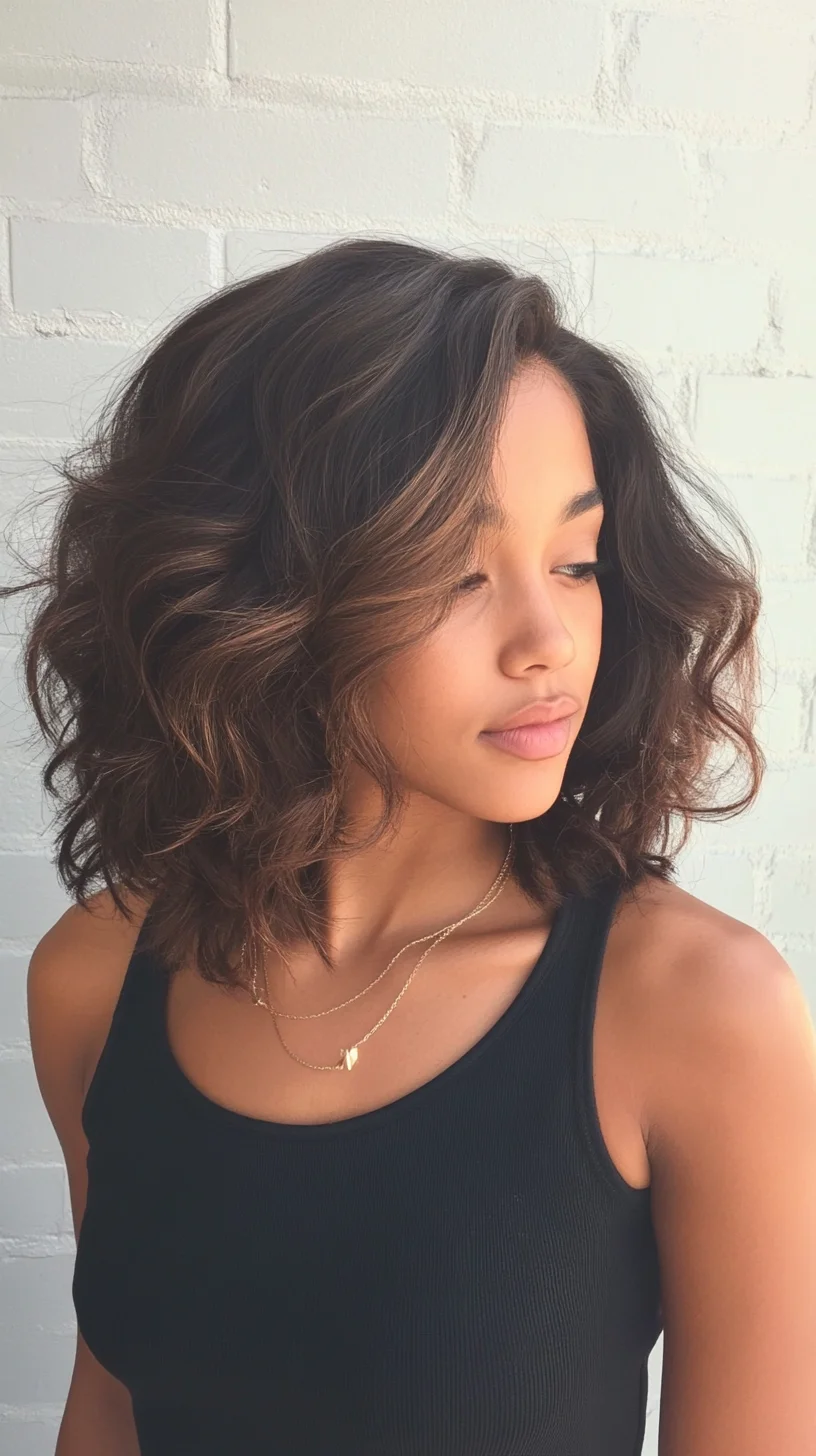 Effortlessly Chic The Textured Shoulder-Length Bob with Warm Highlights