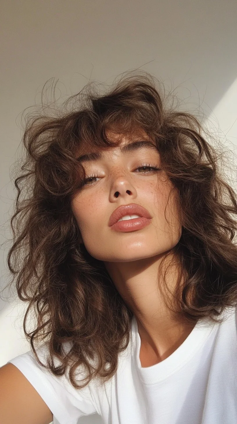 Effortlessly Chic: The Tousled Curly Lob with Playful Bangs