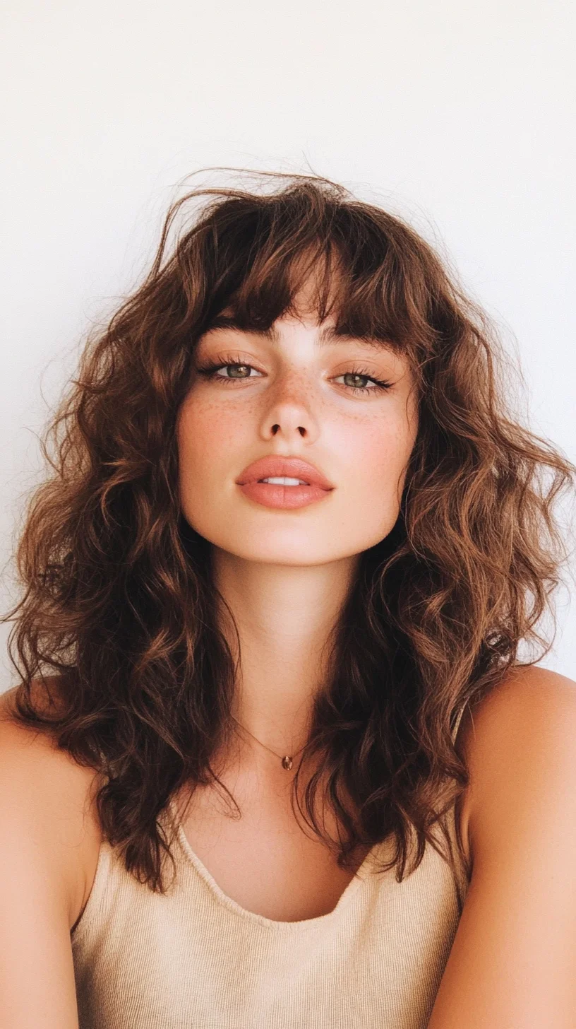 Effortlessly Chic: The Tousled Curly Shag with Bangs