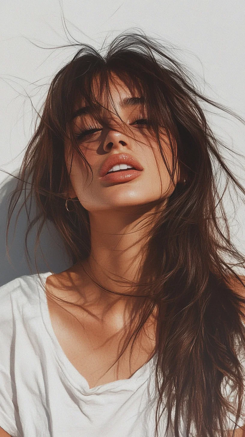 Effortlessly Chic The Tousled Long Hair with Wispy Bangs