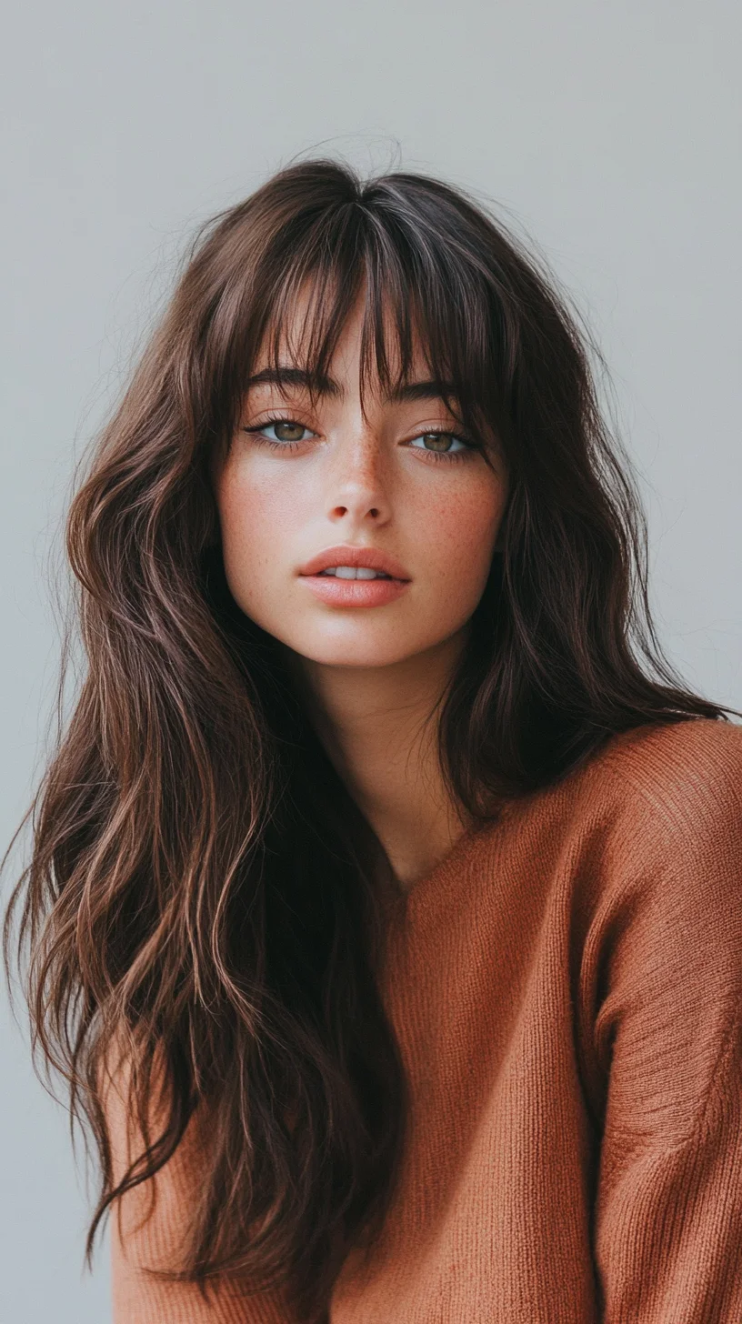 Effortlessly Chic The Trendy Long Layered Waves with Soft Bangs