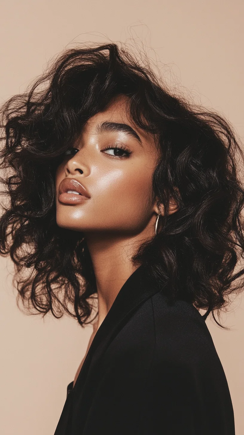 Effortlessly Chic The Voluminous Curly Bob with Soft Bangs