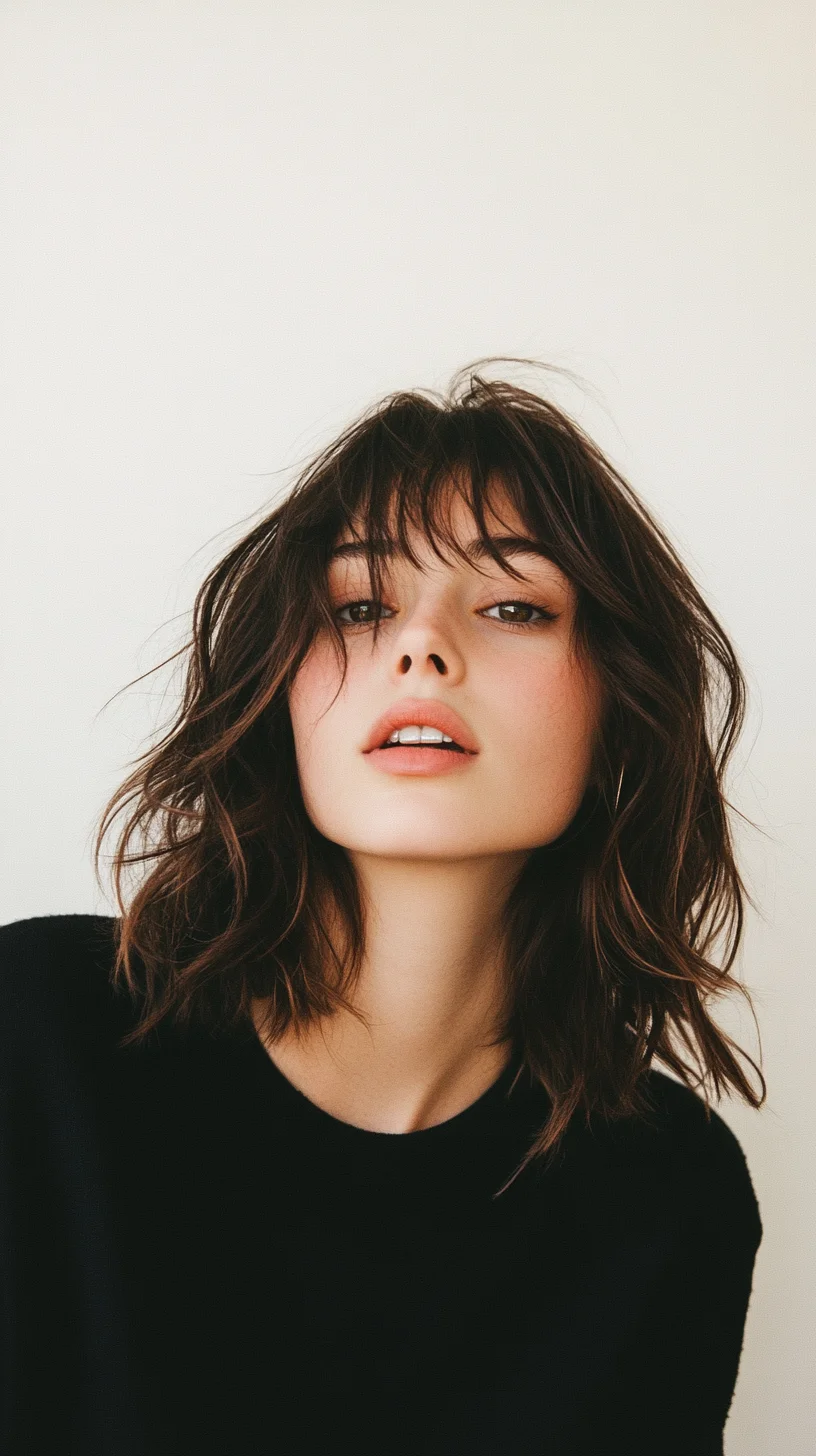 Effortlessly Chic The Wavy Lob with Face-Framing Bangs