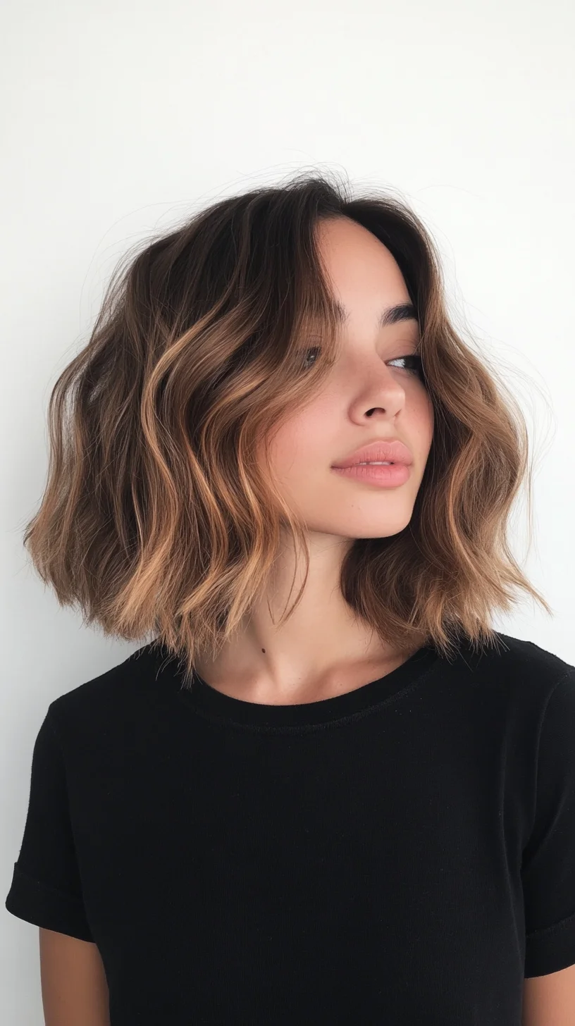 Effortlessly Chic The Wavy Lob with Subtle Highlights