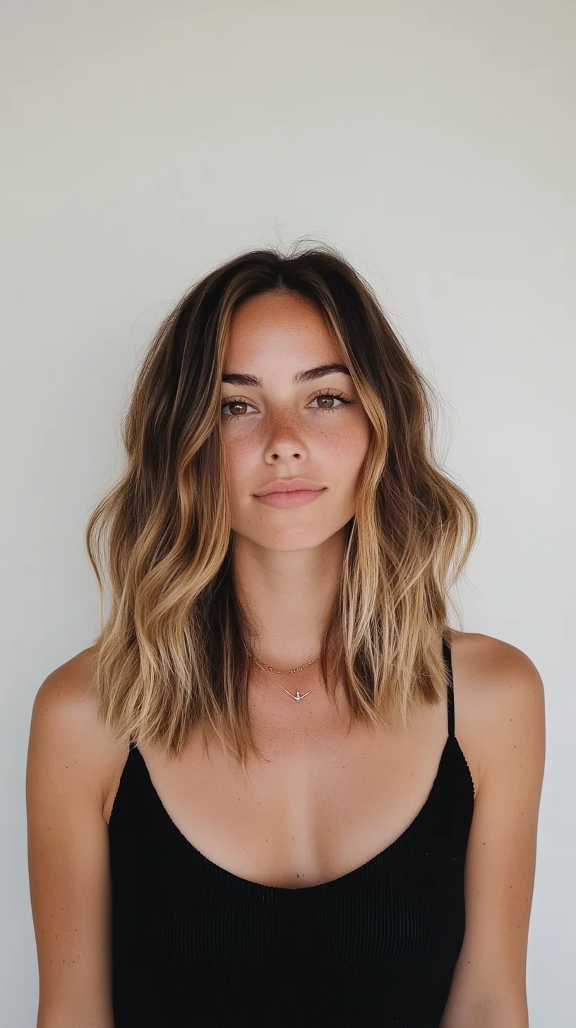 Effortlessly Chic The Wavy Lob with Sun-Kissed Highlights