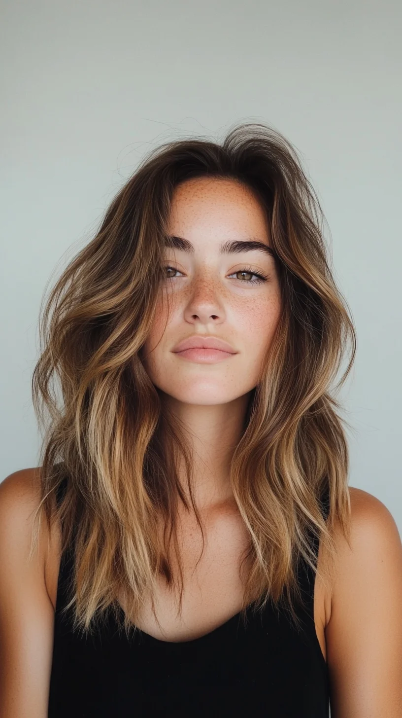 Effortlessly Chic The Wavy Lob with Sun-Kissed Highlights