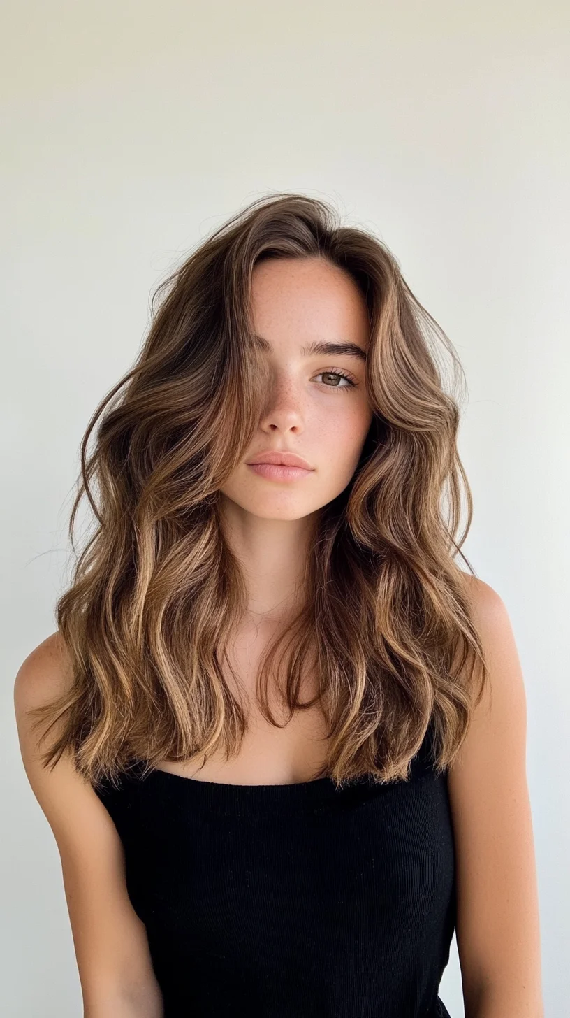 Effortlessly Chic The Wavy Lob with Sun-Kissed Highlights