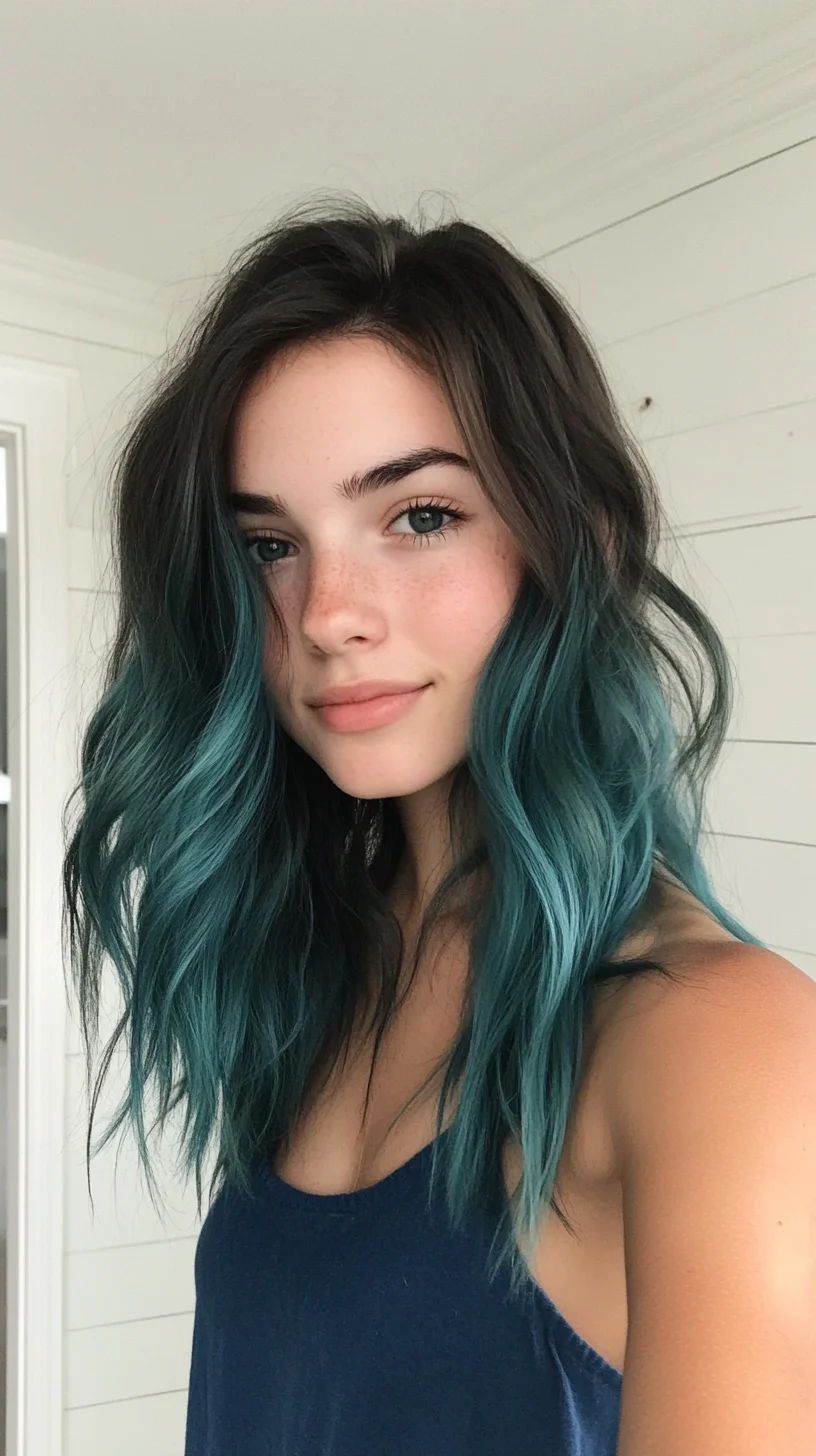 Effortlessly Chic: The Wavy Lob with Teal Highlights