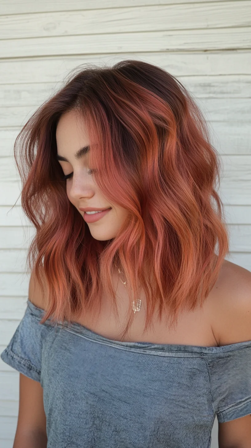 Effortlessly Chic The Wavy Ombre Lob with a Touch of Rose Gold