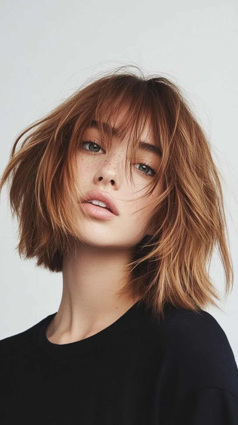 Effortlessly Chic Tousled Lob with Soft Bangs