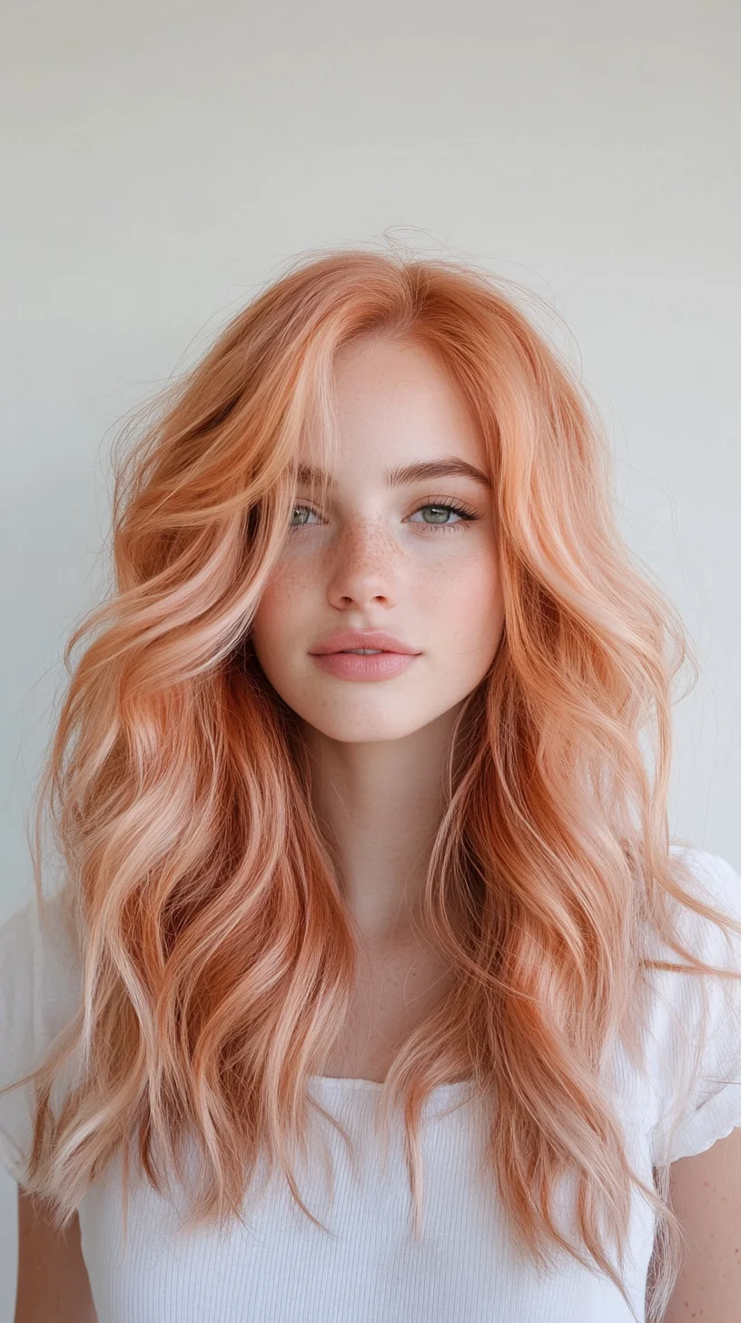 Effortlessly Chic Voluminous Beach Waves in Soft Peach