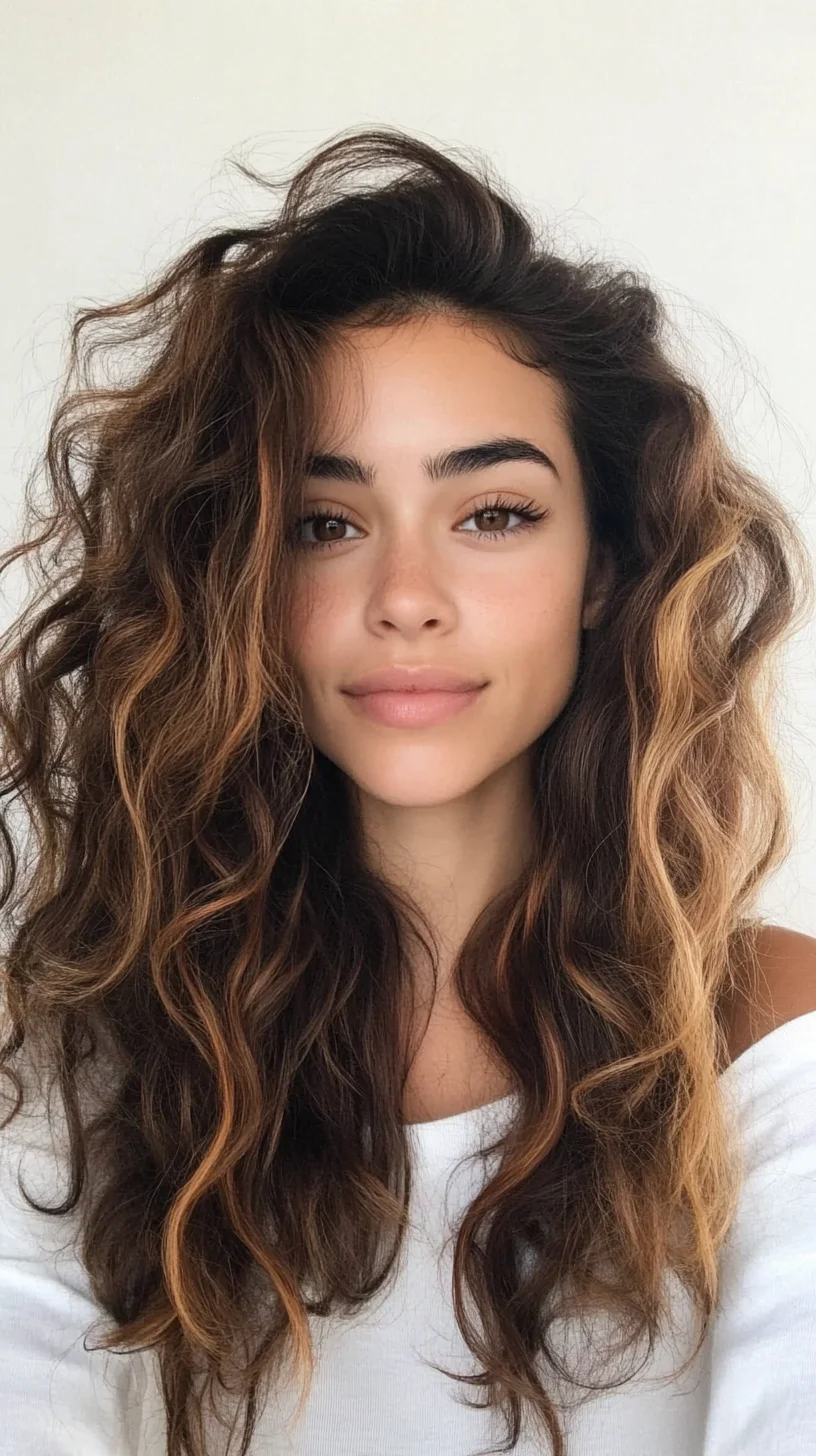 Effortlessly Chic: Voluminous Curls with Sun-Kissed Highlights