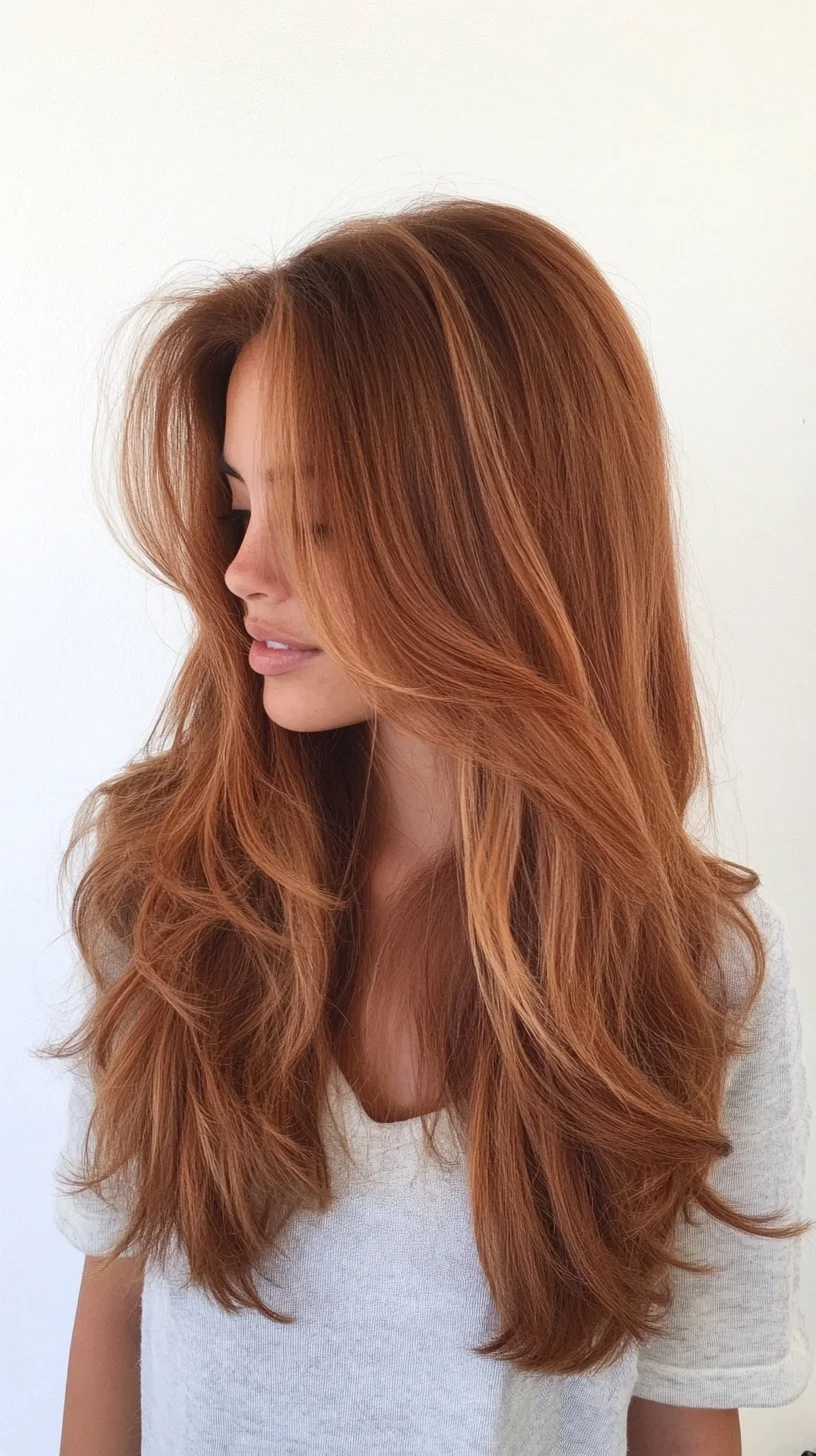 Effortlessly Chic: Voluminous Long Layers with Warm Highlights