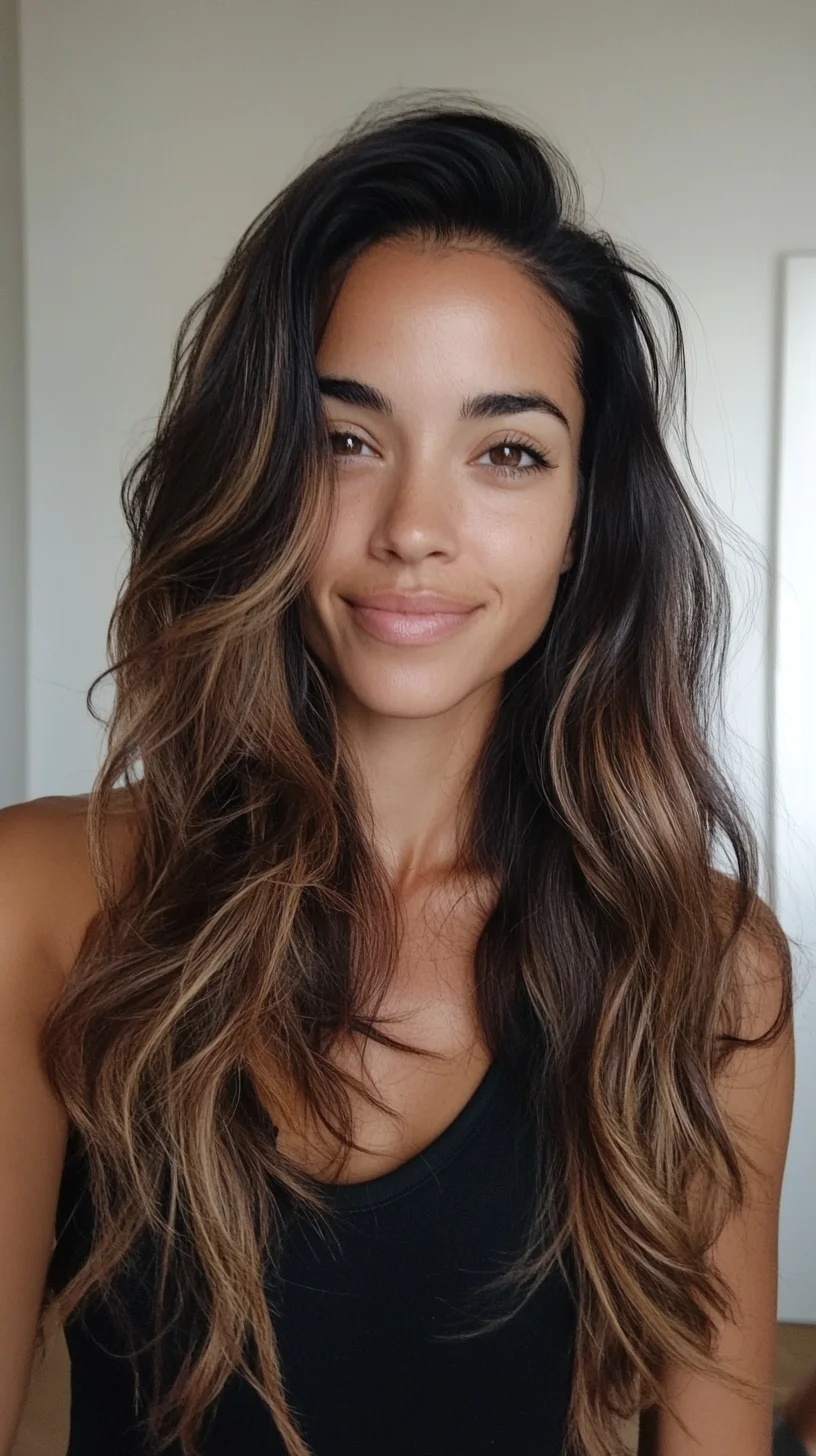 Effortlessly Chic: Voluminous Long Waves with Sun-Kissed Highlights