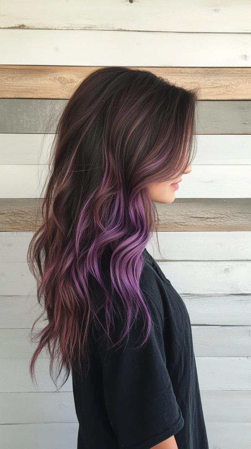 Effortlessly Chic Waves with Purple Highlights: A Trendy Statement Style