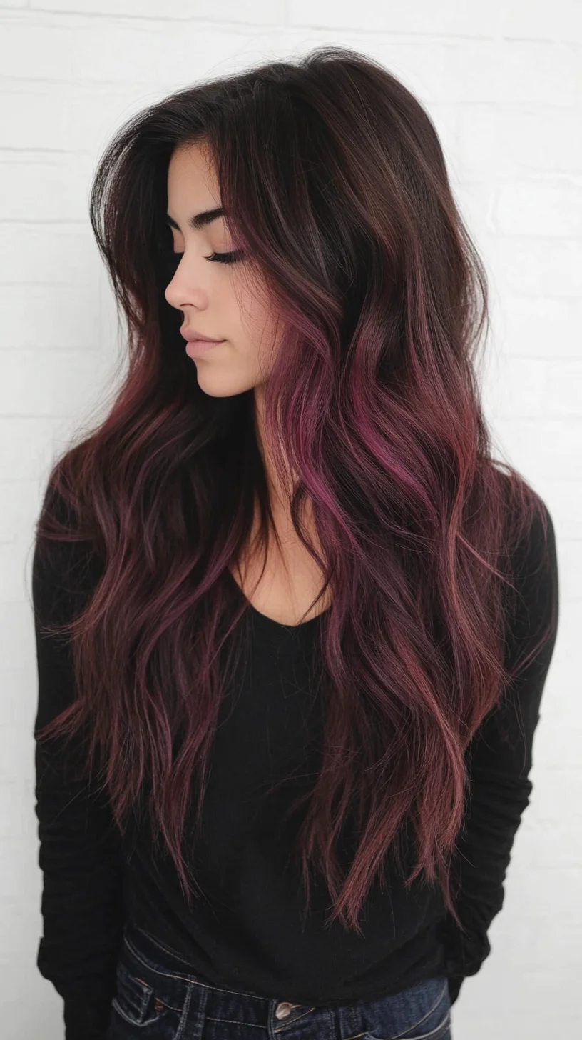 Effortlessly Chic: Wavy Hair with a Pop of Plum