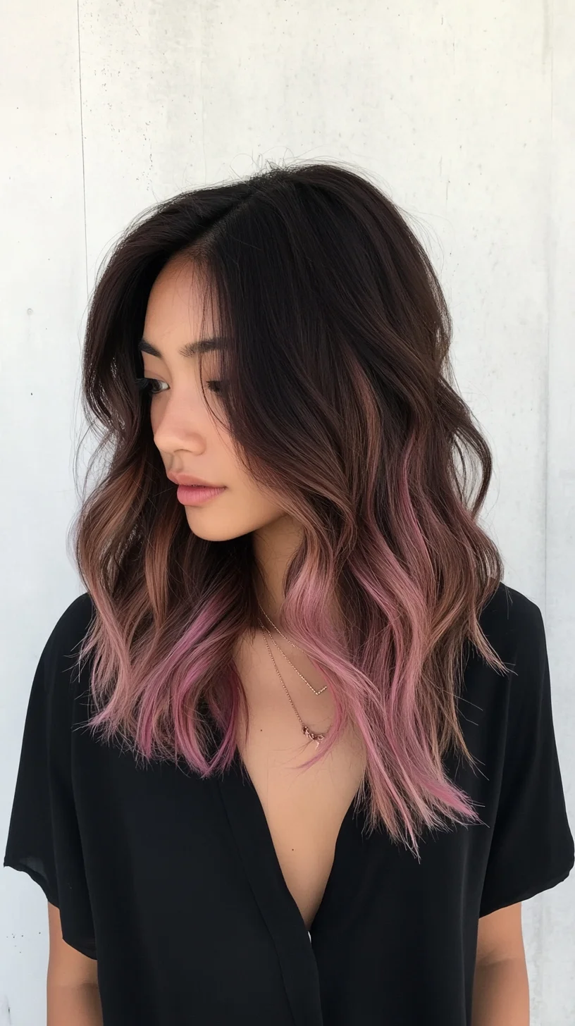 Effortlessly Chic Wavy Lob with Flirty Pink Ombre