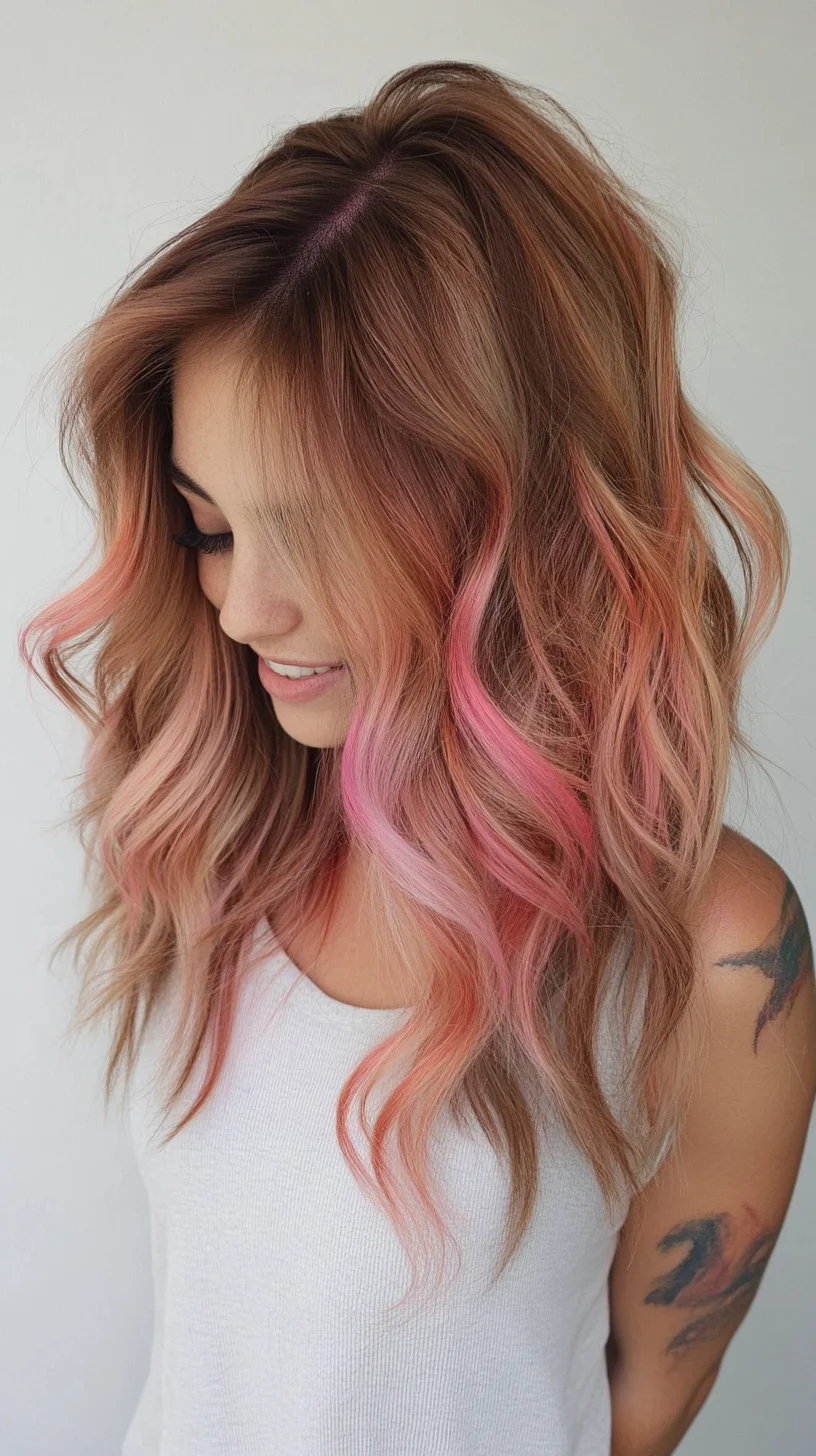 Effortlessly Chic: Wavy Locks with a Pop of Pink