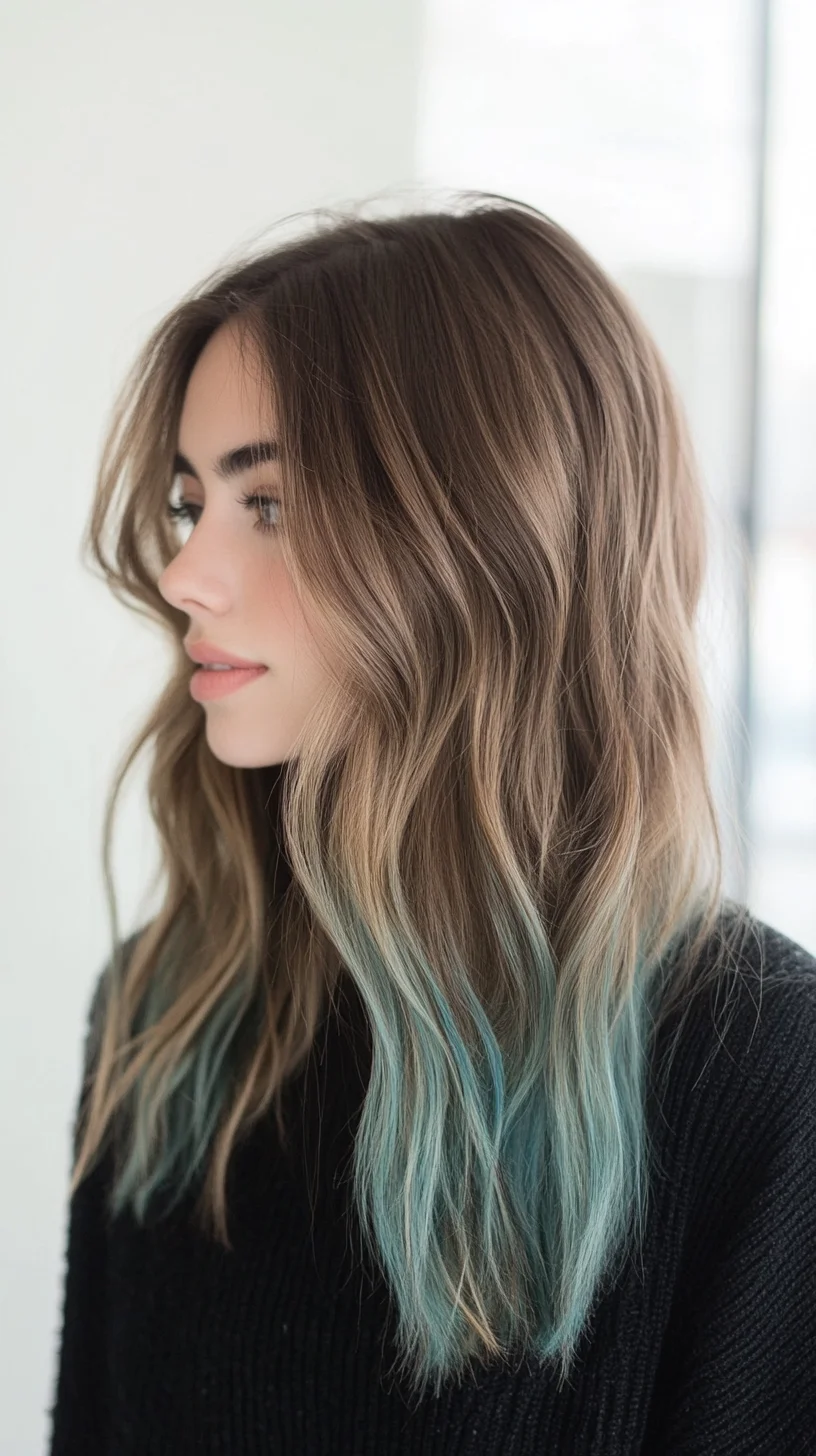 Effortlessly Chic Wavy Mid-Length Hair with Aquatic Ombre