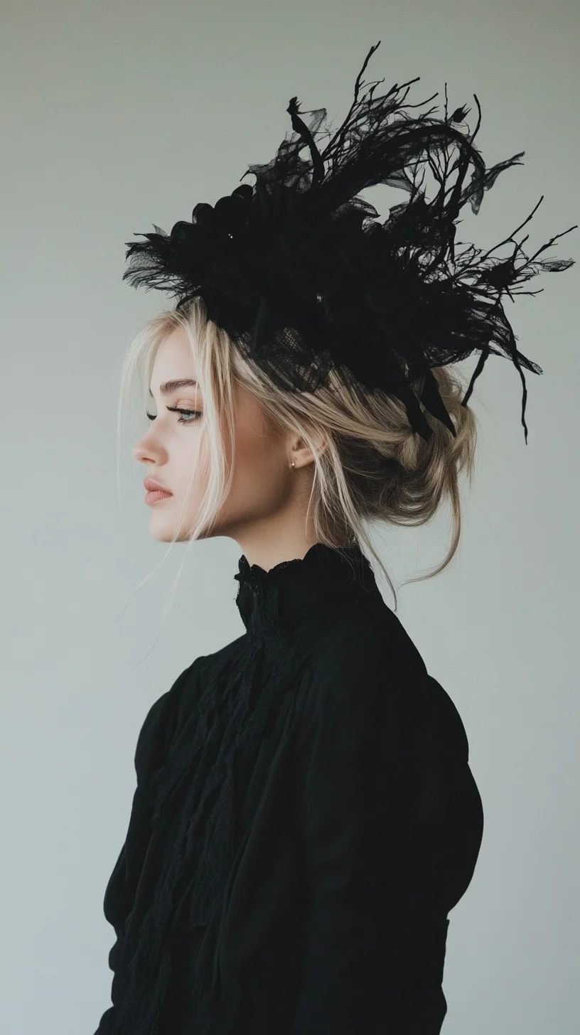 Effortlessly Elegant The Chic Updo with Dramatic Feather Accessory