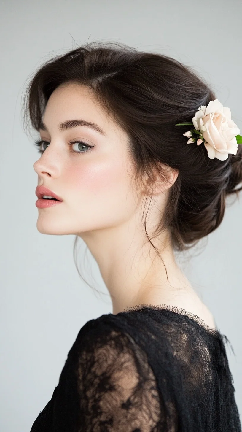 Effortlessly Elegant The Romantic Low Bun with Floral Accents