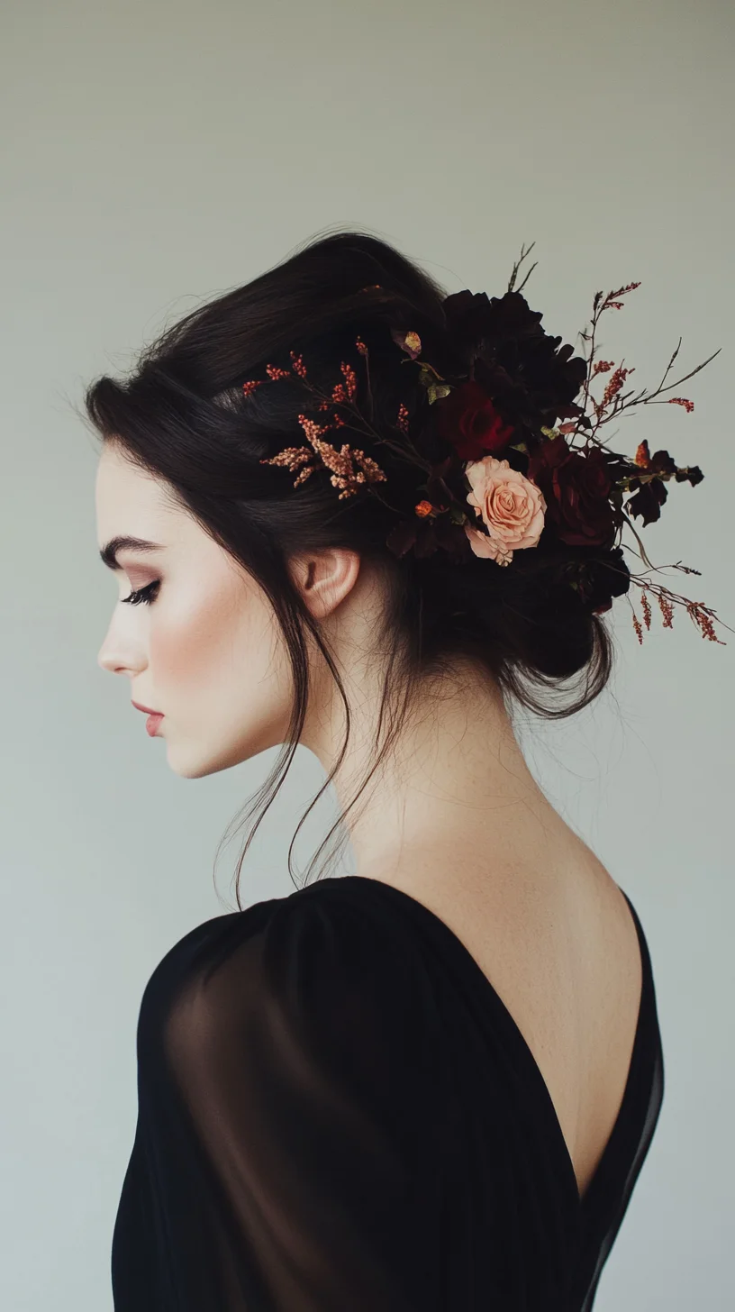 Effortlessly Elegant Updo with Floral Accents for a Romantic Flair