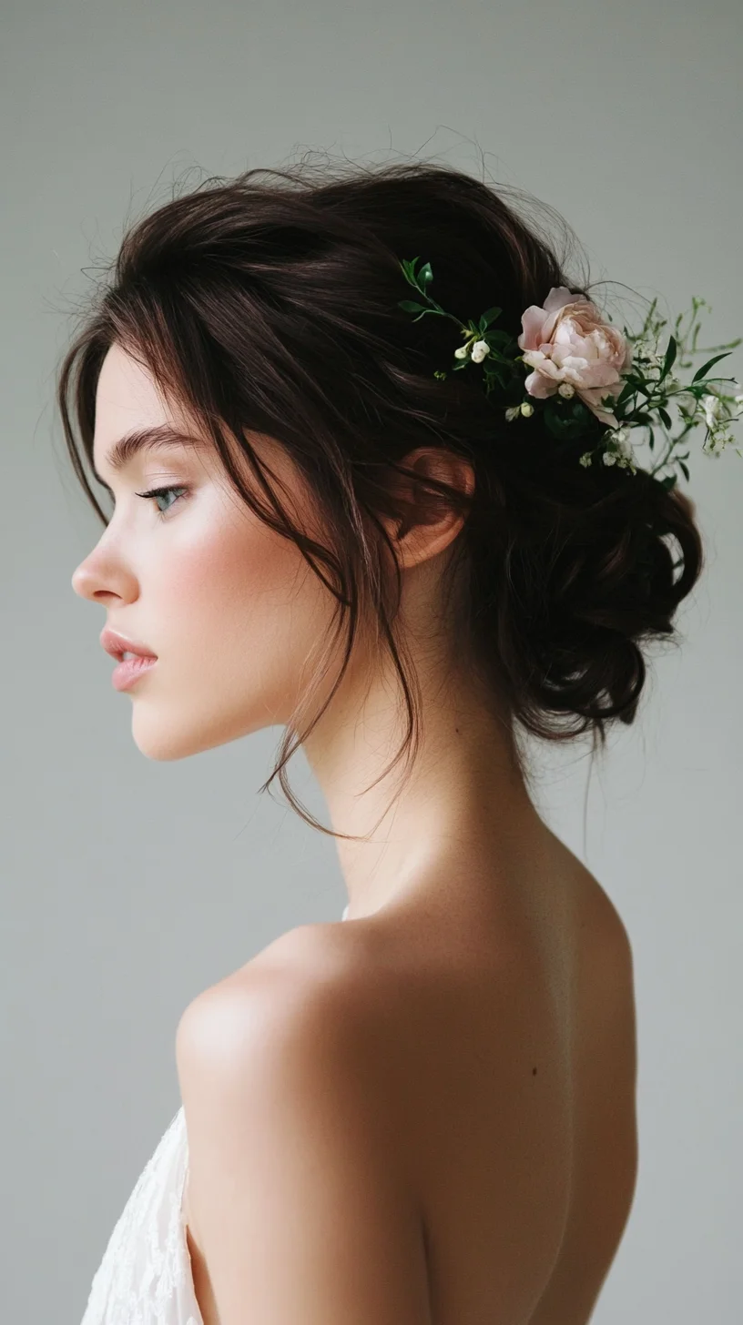 Effortlessly Elegant Updo with Floral Accents