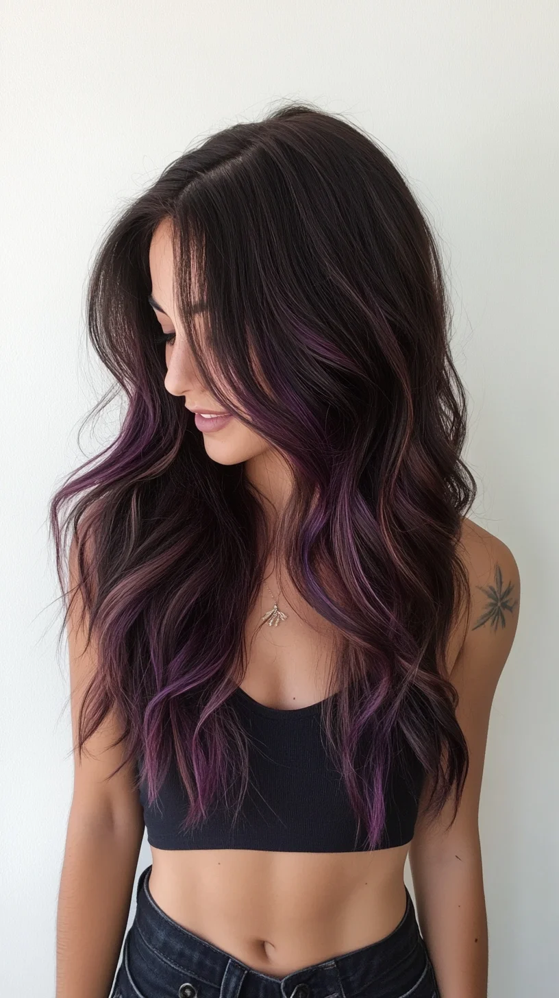 Effortlessly Glamorous Waves with Vibrant Purple Highlights