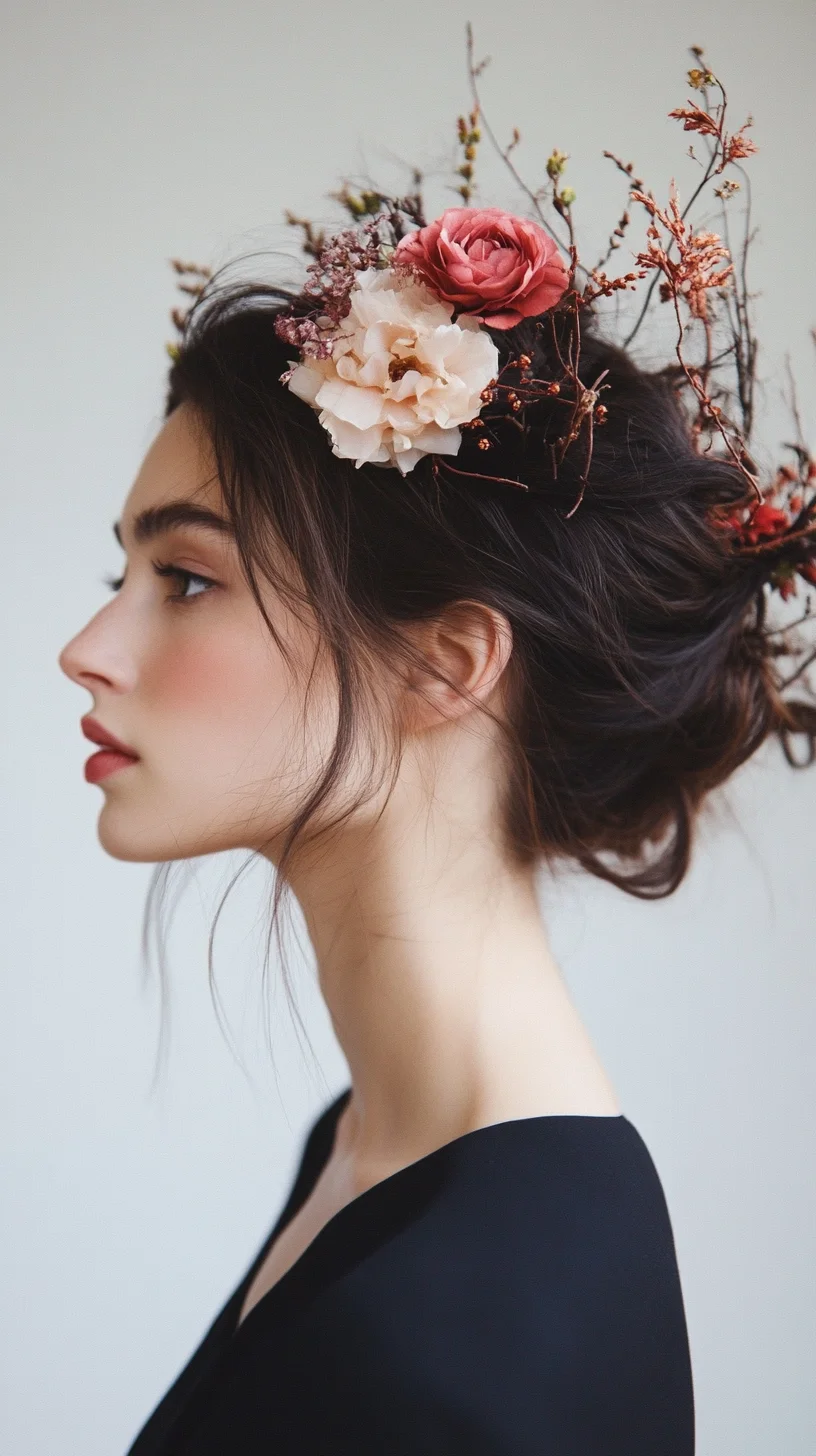 Effortlessly Romantic A Whimsical Floral Updo for Enchanting Occasions