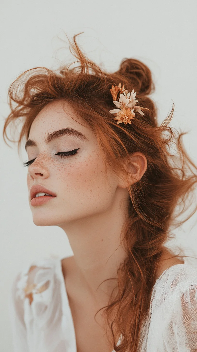 Effortlessly Romantic The Flowing Textured Updo with Floral Accents