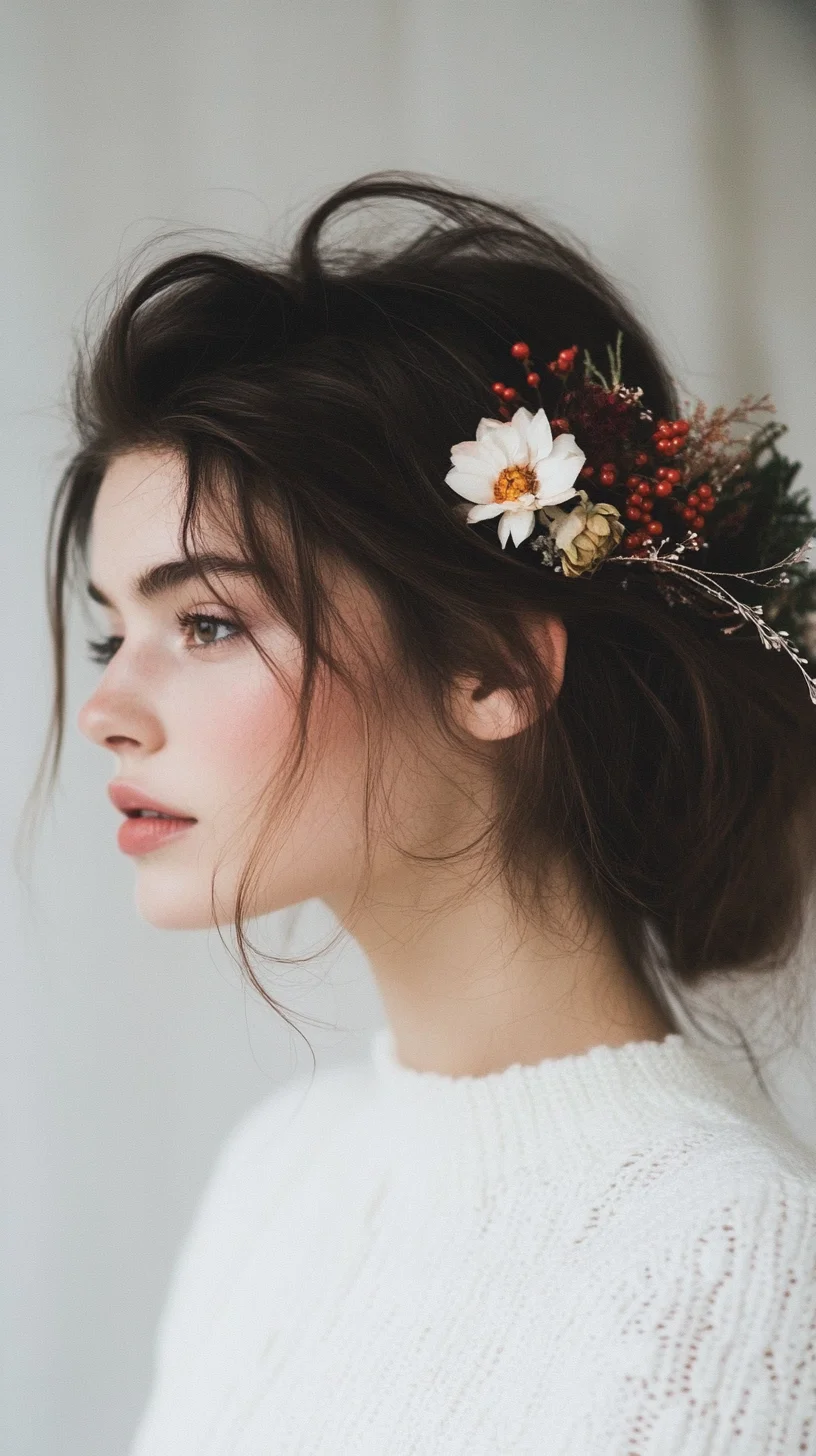 Effortlessly Romantic Updo with Floral Accents