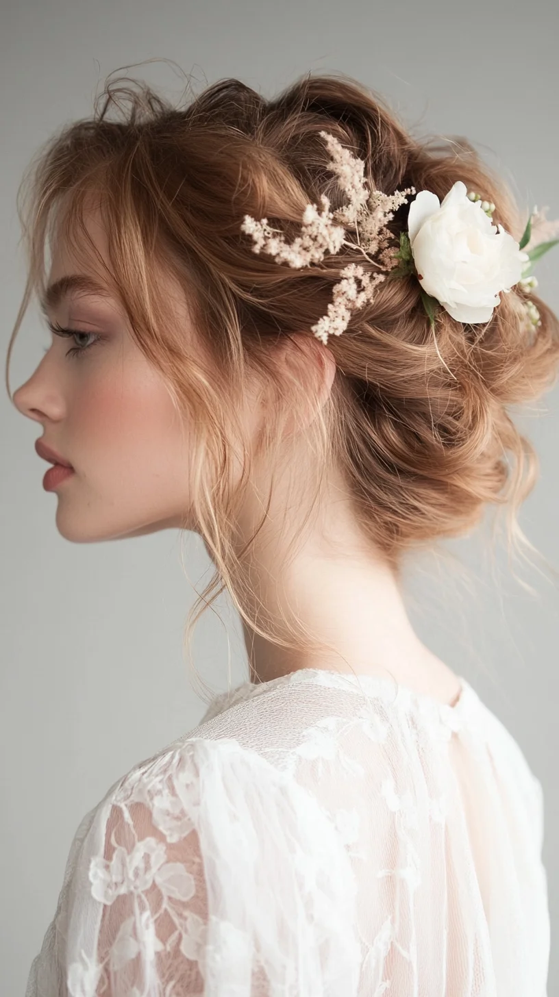 Effortlessly Romantic Updo with Floral Accents