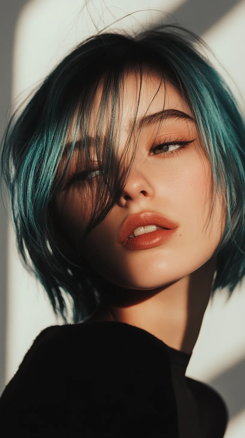 Effortlessly Stylish: The Trendy Textured Bob with a Splash of Aqua