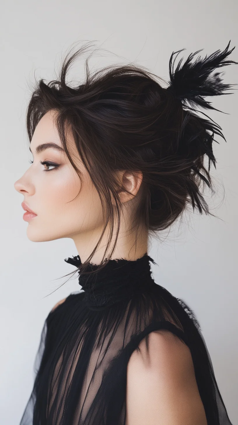 Elegant Messy Updo with Feathery Accents