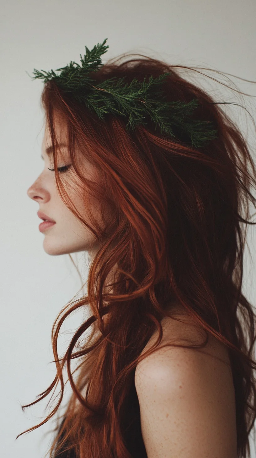 Embrace Nature The Lush Red Mane Crowned with Evergreen Elegance